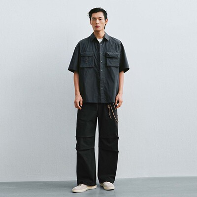 UR国内代购2026夏季男装休闲纯色立体贴袋短袖开襟衬衫UML260068