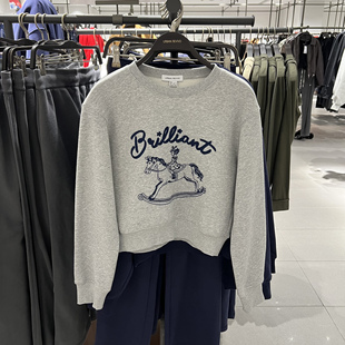 UR国内代购2025冬季女装休闲趣味木马刺绣圆领短款卫衣UYU460003