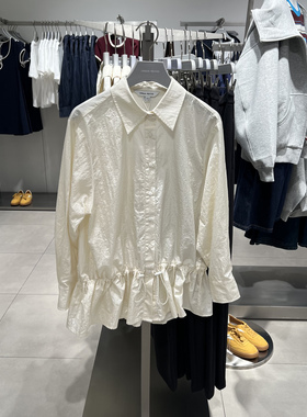 UR国内代购2025秋季女装流光风休闲纽扣抽褶开襟衬衫UYL250138