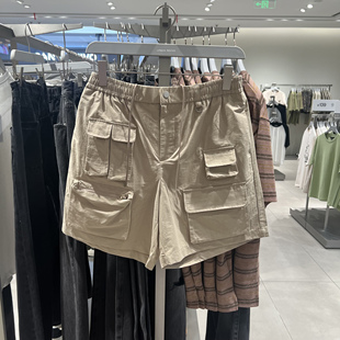 UR国内代购2025夏季男装休闲工装风多口袋松紧腰短裤UML650064