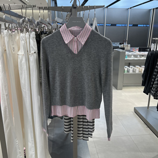 UR国内代购2025秋季女装学院风假两件拼接条纹针织衫UYL950241