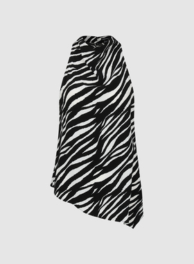 UR国内代购2026春季女装潮流不规则斑马纹无袖罩衫衬衫UWJ260012