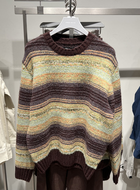 UR国内代购2025秋季男装休闲复古撞色条纹圆领针织衫UML950051