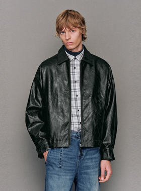 UR国内代购2025冬季男装时尚翻领拉链PU超宽松夹克外套UMF150109