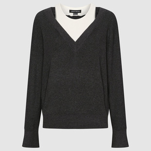 UR国内代购2025冬季女装休闲潮流撞色假两件圆领针织衫UWJ950117