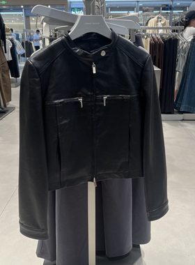 UR国内代购2025秋季女装流光风潮流机车立领拉链短皮衣UWJ150061