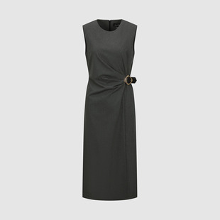 UR国内代购2026春季新款女装魅力气质金属扣褶皱连衣裙UWG760049