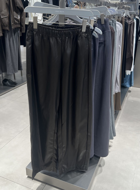 UR国内代购2025秋季女装流光风摩登气质PU高腰阔腿裤UWJ650062