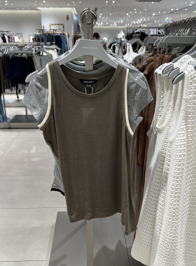 UR国内代购2025夏季女装休闲不规则撞色修身无袖背心UWU450009