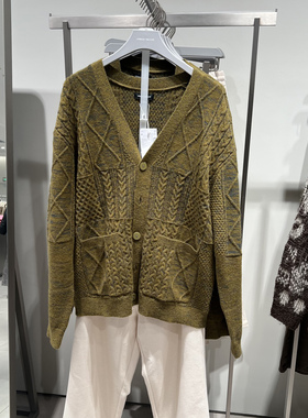 UR国内代购2025春季男装复古休闲慵懒绞花V领针织开衫UML950004