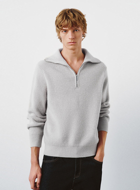 UR国内代购2025冬季男装简约气质立领拉链半开襟针织衫UMM950028