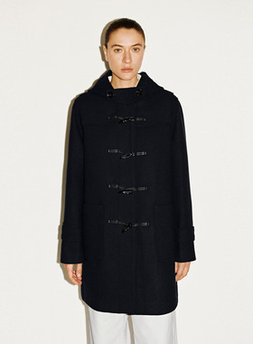 UR国内代购2025冬季女装休闲时尚学院风羊角扣连帽大衣UWH150093