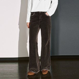 UR国内代购2025冬季女装琥珀流光风灯芯绒喇叭休闲长裤UYL850221