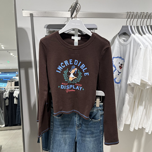 2025秋季 长袖 女装 印花短款 T恤UYL450235 琥珀流光风美式 UR国内代购