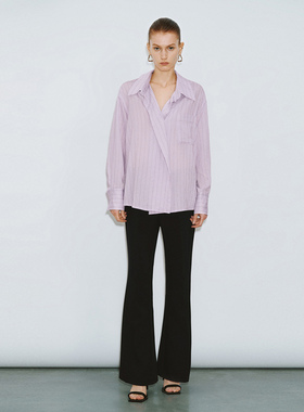 UR国内代购2026春季女装粉彩风气质细条纹贴袋开襟衬衫UWM260034