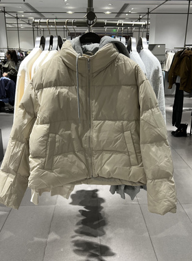 UR国内代购2025冬季女休闲撞色假两件连帽抽绳羽绒外套UYY150082