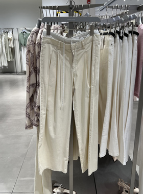 UR国内代购2025秋季女装时尚拼接裤头抽绳褶皱直筒裤UWU650011