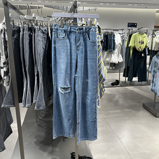 UR国内代购2025夏季女装时尚复古休闲百搭阔腿牛仔长裤UYY850199
