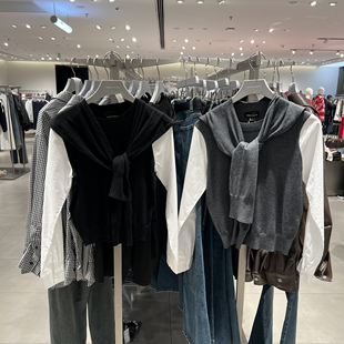 UR国内代购2026春季女装气质撞色假两件绑带披肩针织衫UWM960006