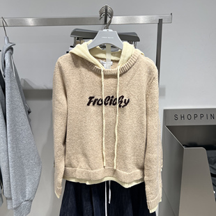 休闲撞色假两件连帽抽绳针织衫 女装 UYL950222 2025冬季 UR国内代购