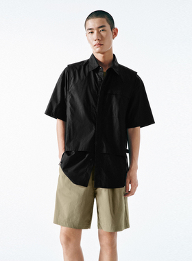 UR国内代购2025夏季男装时尚机能风超宽松棉质开襟衬衫UMV250048