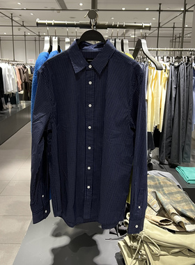 UR国内代购2025春季男装时尚通勤休闲撞色格纹开襟衬衫UMF250012