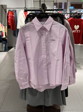 UR国内代购2025冬季女装休闲撞色字母刺绣棉质开襟衬衫UYY260005