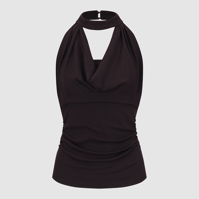 UR国内代购2026夏季女装魅力复古挂脖荡领露背修身背心UWG460100