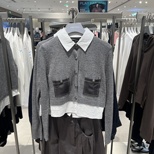 UR国内代购2025冬季女气质撞色假两件拼接短款针织开衫UWM950105