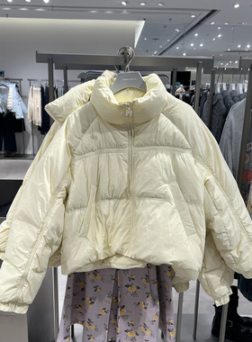 UR国内代购2025冬季女休闲立领蝴蝶结拉链宽松羽绒外套UYY150057