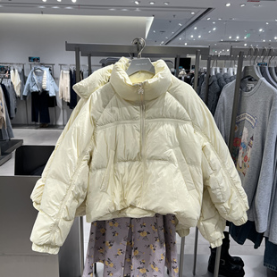 UR国内代购2025冬季女休闲立领蝴蝶结拉链宽松羽绒外套UYY150057