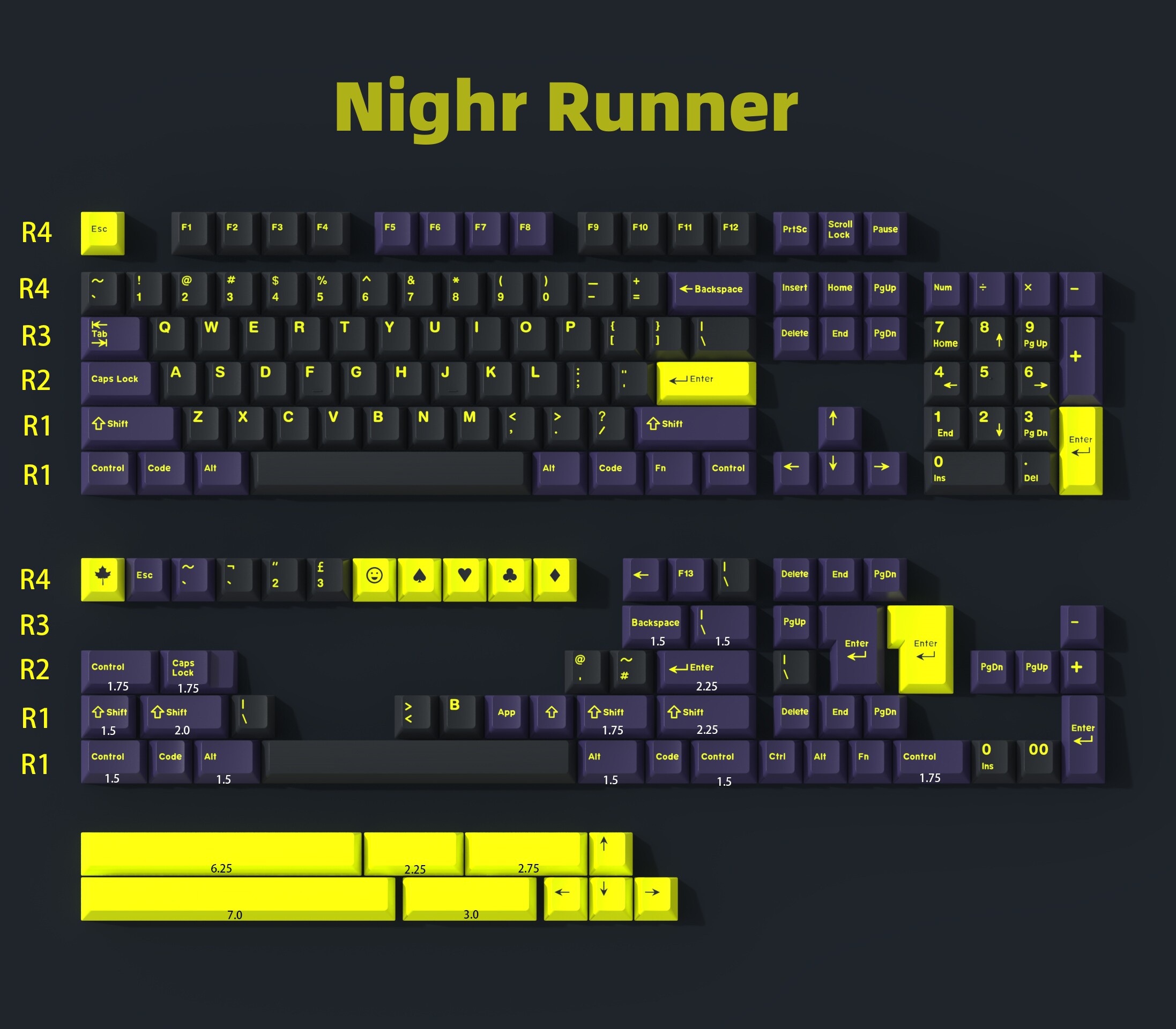 DAYE NIGHT RUNNING KEYCAP CHERRY 오리지널 고품질 ABS 소재 크로스 축 사용자 정의에 적합한 173 키 완전 세트