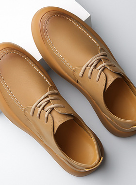 加大码男鞋45春秋季新款男士休闲皮鞋46真皮软底透气复古工装鞋男