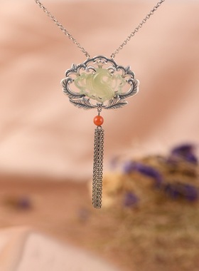 925纯银套链 新年礼物中国民族风文艺气质和田玉凤凰吊坠项链女款