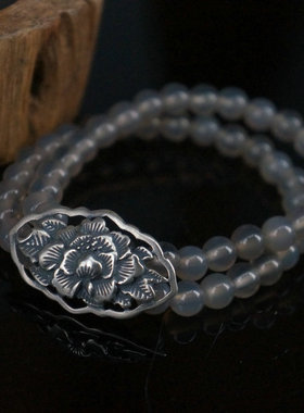 专柜同款妆匣做旧花簇女式银手链