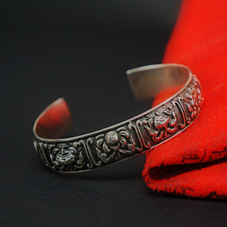 泰银孤品男女士款925纯银开口手镯 霸气帅气复古做旧情人节礼物