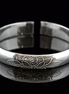 古典民族风七夕荷花时尚女银手镯