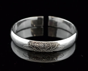 原创复古99足银  精品古典民族风 七夕礼物 荷花时尚女实心银手镯