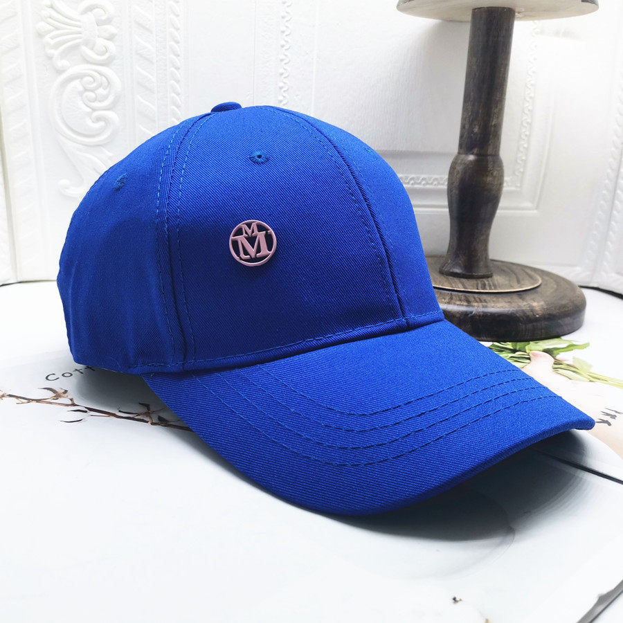 2022年男女春季克莱因蓝弯檐休闲m字母情侣休闲硬顶大头围棒球帽