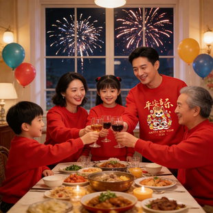 2026新年红色卫衣男女圆领本命年个性印花保暖套头上衣