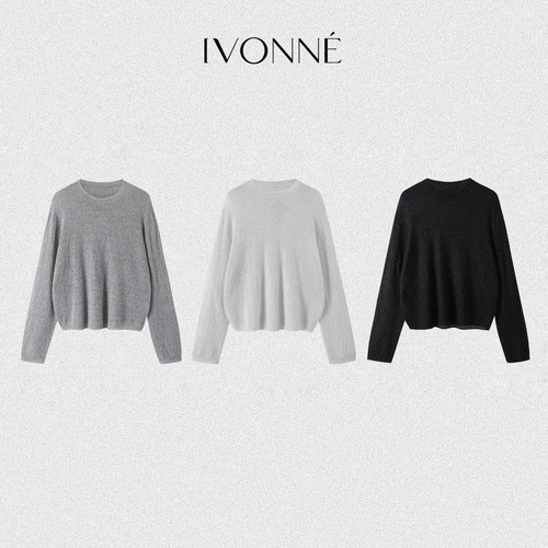 IVONNE｜ 软糯糯 定制羊毛纱线 休闲慵懒感 圆领套头针织衫