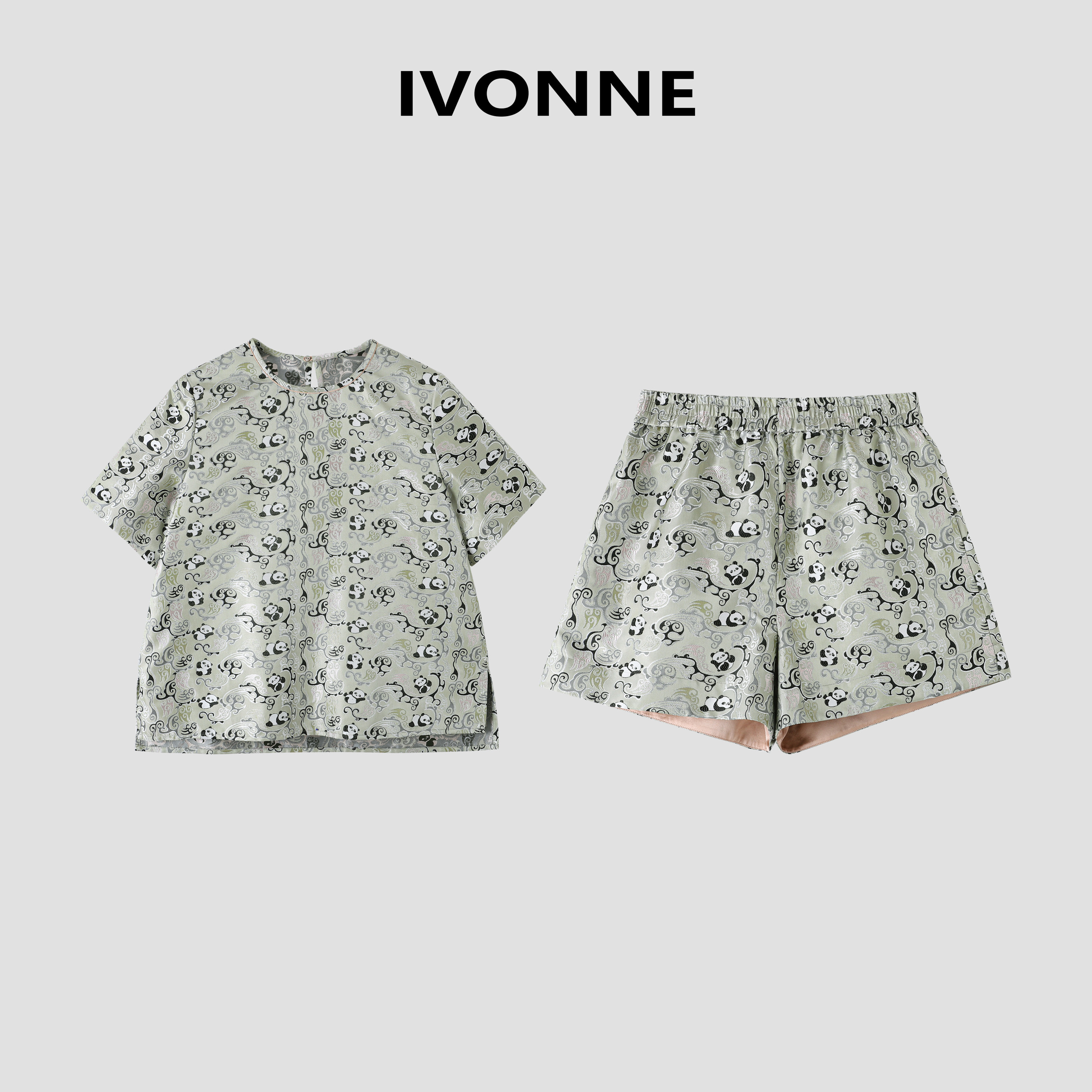 IVONNE|东汉熊猫 张和才蜀锦 2025新品 100桑蚕丝 上衣短裤套装