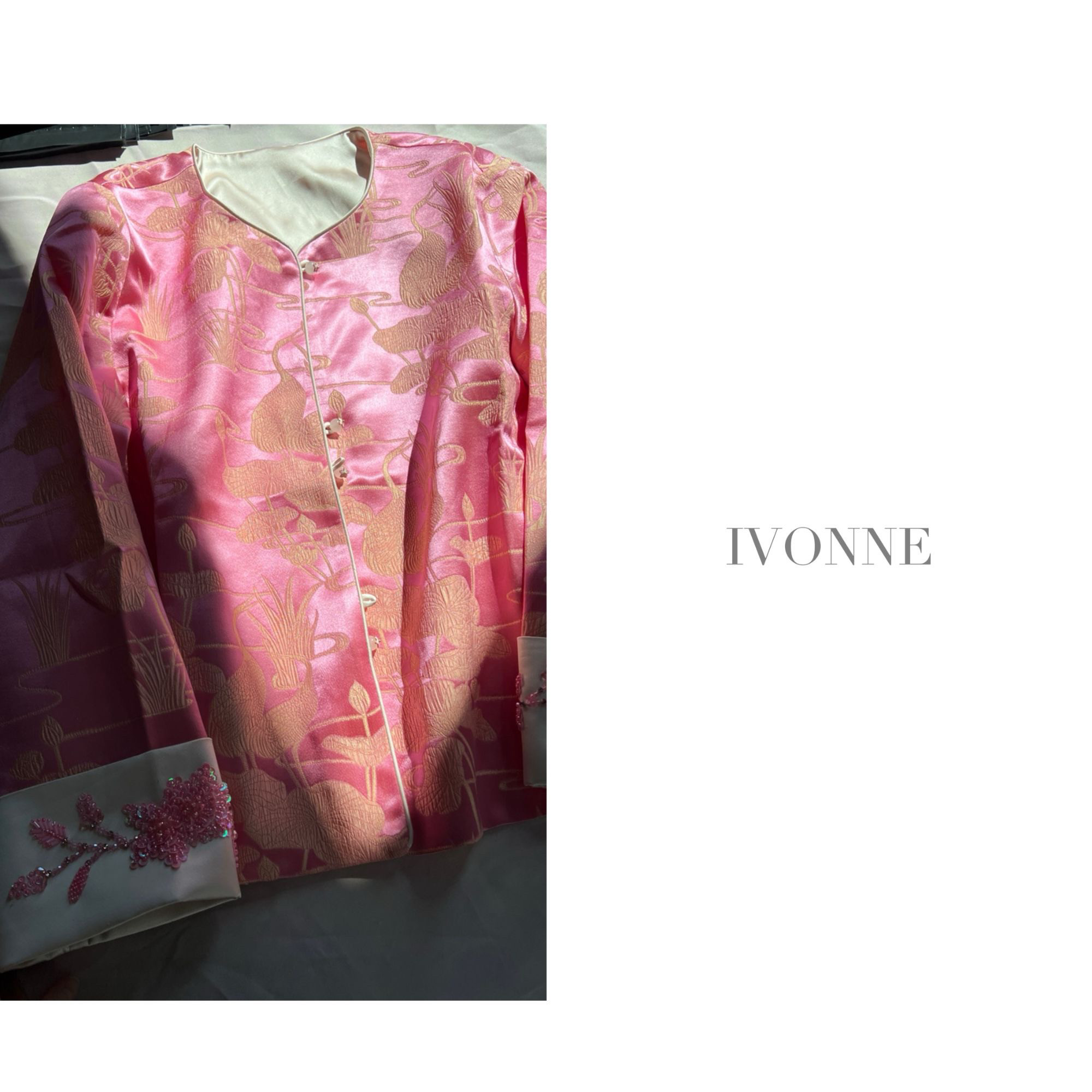 IVONNE｜幂幂同款 2025早春 桑蚕丝冠乐绉 手工钉珠 新中式外套