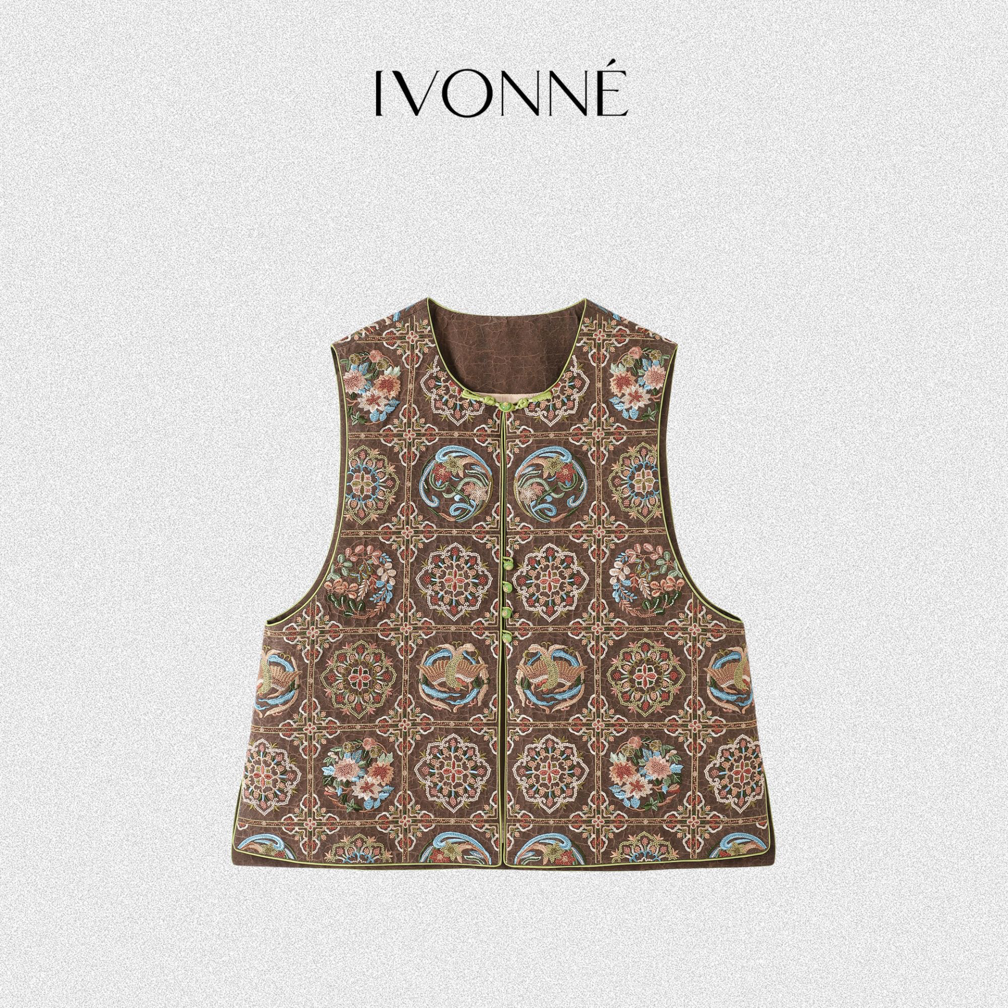IVONNE｜金棕凤羽 非遗典藏级打籽绣 香云纱 100桑蚕丝 国风马甲