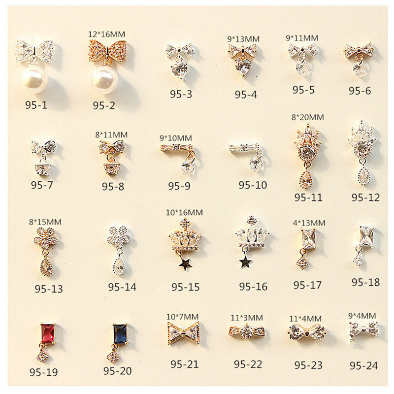 美甲金属装饰品95新款2018奢华大钻蝴蝶结珍珠吊坠皇冠锆石指甲钻