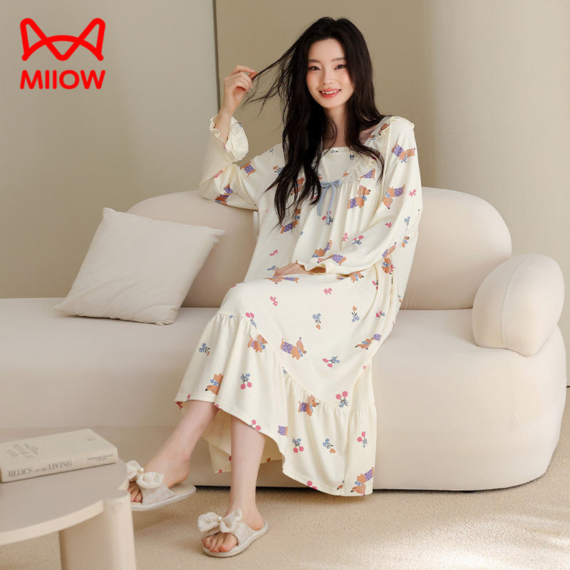 纯棉睡裙女款春秋款家居服可外穿