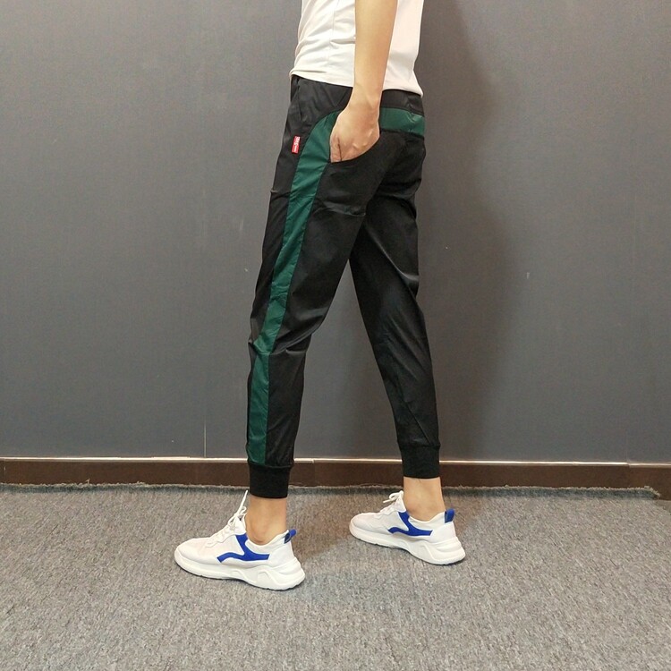 夏季条纹黑灰速干裤男小脚运动裤修身束脚裤潮牌休闲百搭九分裤子