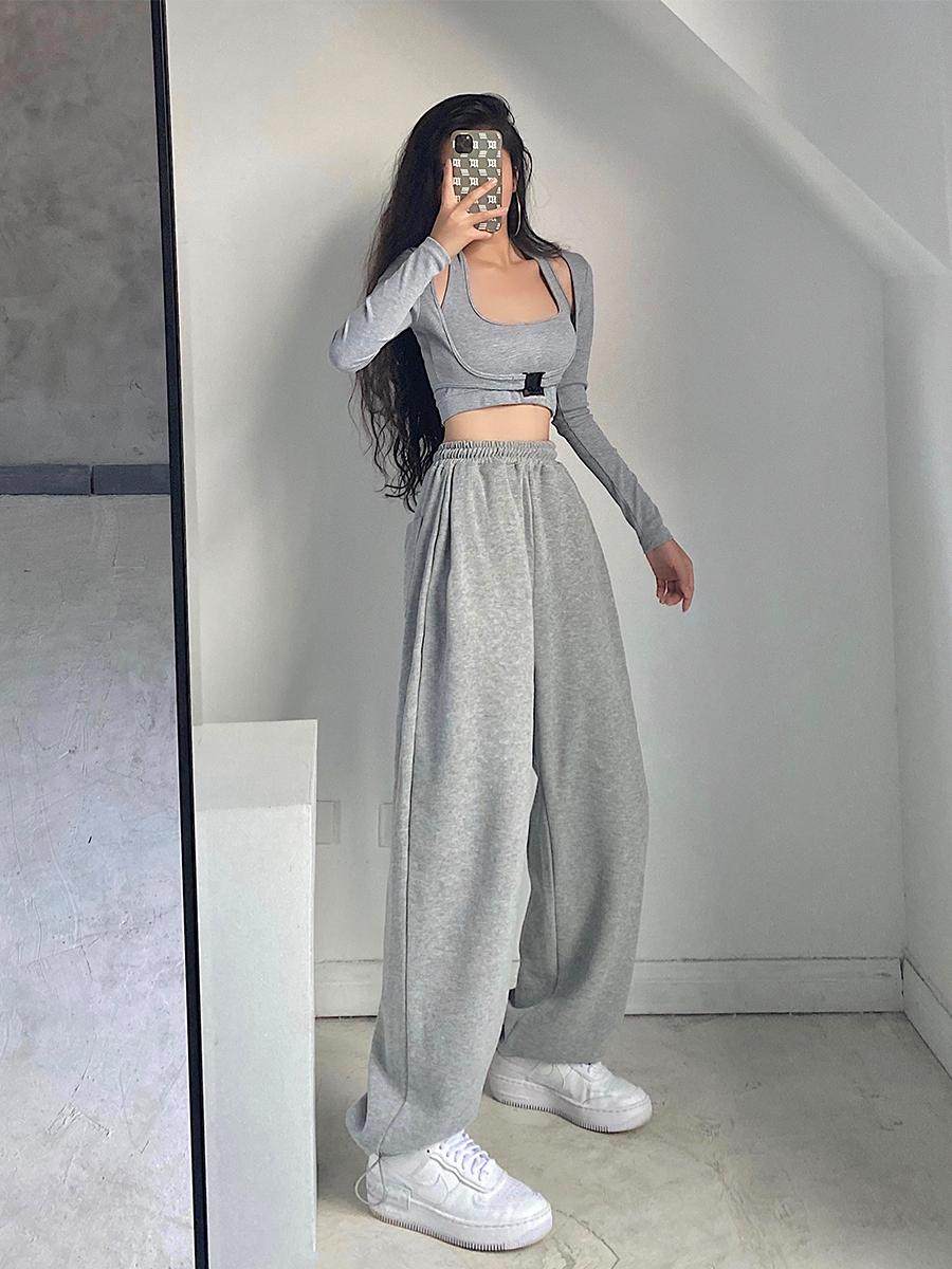 高腰抽绳显瘦束脚运动裤女学生