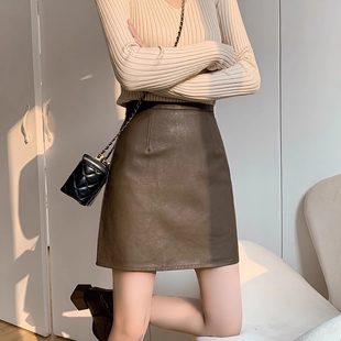 韩版复古pu皮裙半身裙春秋冬季内搭打底短裙哑光高腰a字包臀裙子