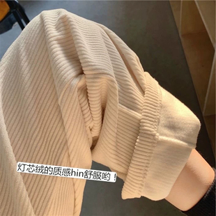 加厚灯芯绒长裤子女垂感秋冬装韩版米白色高腰宽松直筒条绒阔腿裤